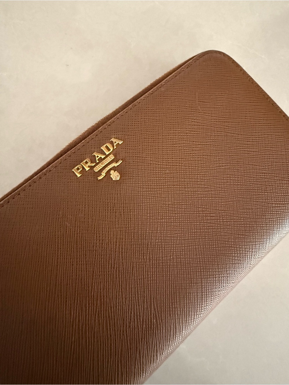Prada Chocolate Brown Saffiano Zip Wallet with Gold Logo - Picture 5 of 15